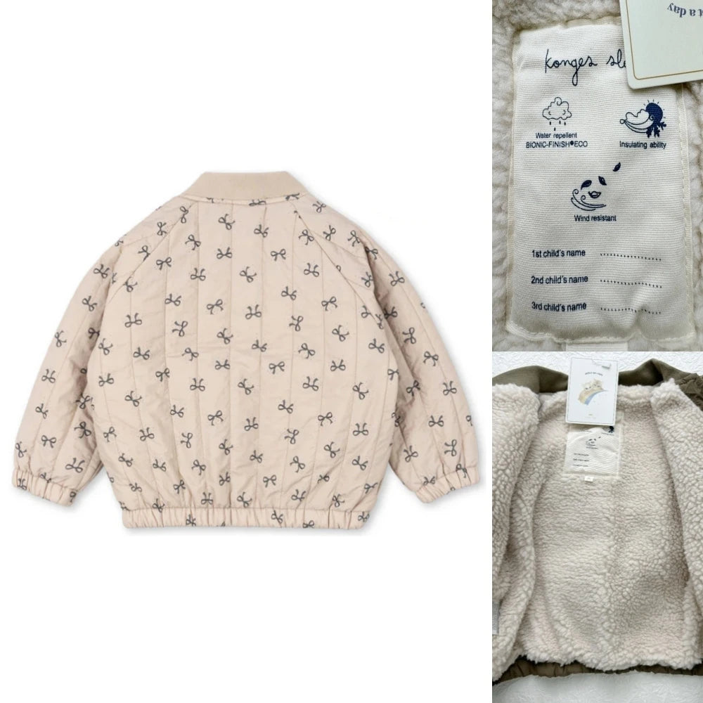 2025 KS Brand Winter Baby Boys Lambswool Jackets Vest Kids Clothes Girls Cherry Jackets Outerwear Coats Flight Suit Jackets 1-9Y