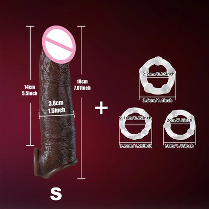 Realistic Super Huge Penis Sleeve Big Growth Penis Delayed Ejection Extend Penis Reusable Enlarger Silicone Condom Male Sex Toy