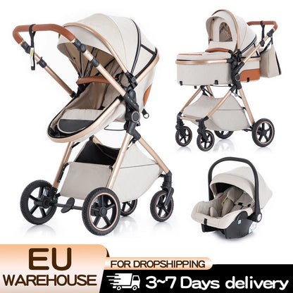 Luxury Baby Stroller 3 in1 Portable Baby Carriage Folding Prams High Landscape Car for Newborn Baby Adjustable Handle travel