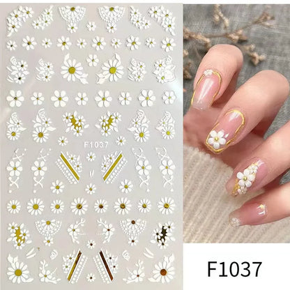 Black and White Love Flowers Line Art 3D Stickers Nail Decals Nail Art Accessories Butterfly Rose Nail Stickers Nail Sliders