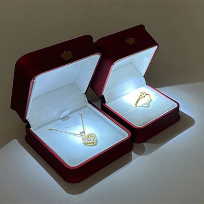 LED Jewelry Ring Box with Llight Luxury Crown Earrings Pendant Storage Display Proposal Wedding Gift Box Jewelry Organizer Box