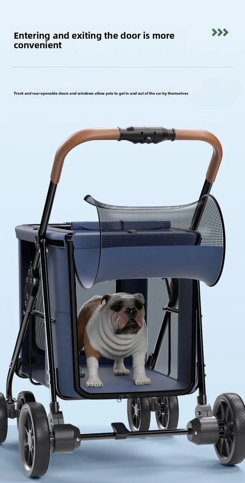 High Quality Foldable 4 Wheels Pet Carrier Adjustable Comfortable Waterproof Pet Stroller Washable Portable Travel Product