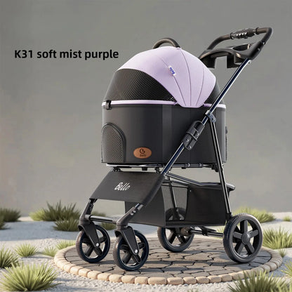 Pet Stroller Lightweight Foldable Detachable Cat Dog Carrier Outdoor Portable One Button Folding Pet Trolley Stroller for Dog