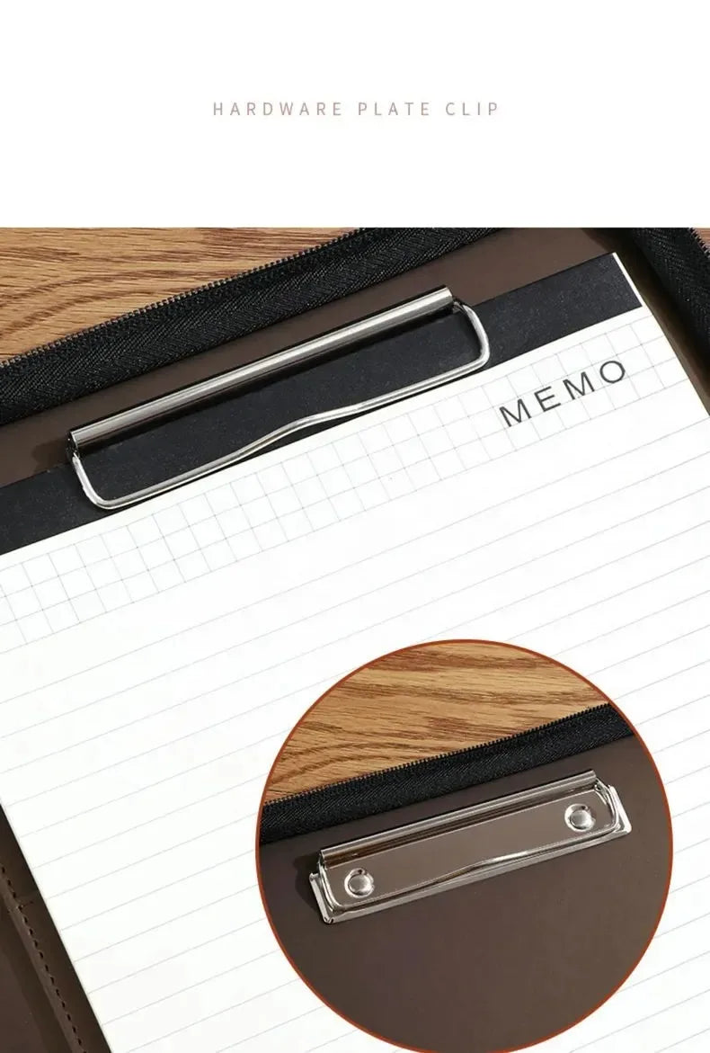Executive Business A4 Leather Portfolio Folder Clipboard for Zippered Desk Organizer Document Briefcase Calculator for Office