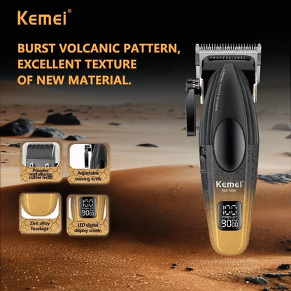 Kemei Professional Barber Hair Clippers Cordless Rechargeable Hair Trimmer Electric Men Hair Cutting Machine Metal Body 9000RPM