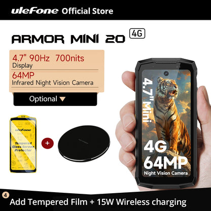 Ulefone Armor Mini 20 4G 4.7" Rugged Phone 64MP Night Camera Android 14 Smartphone 6200mAh Mobile Phone NFC 16GB+256GB 33W G99