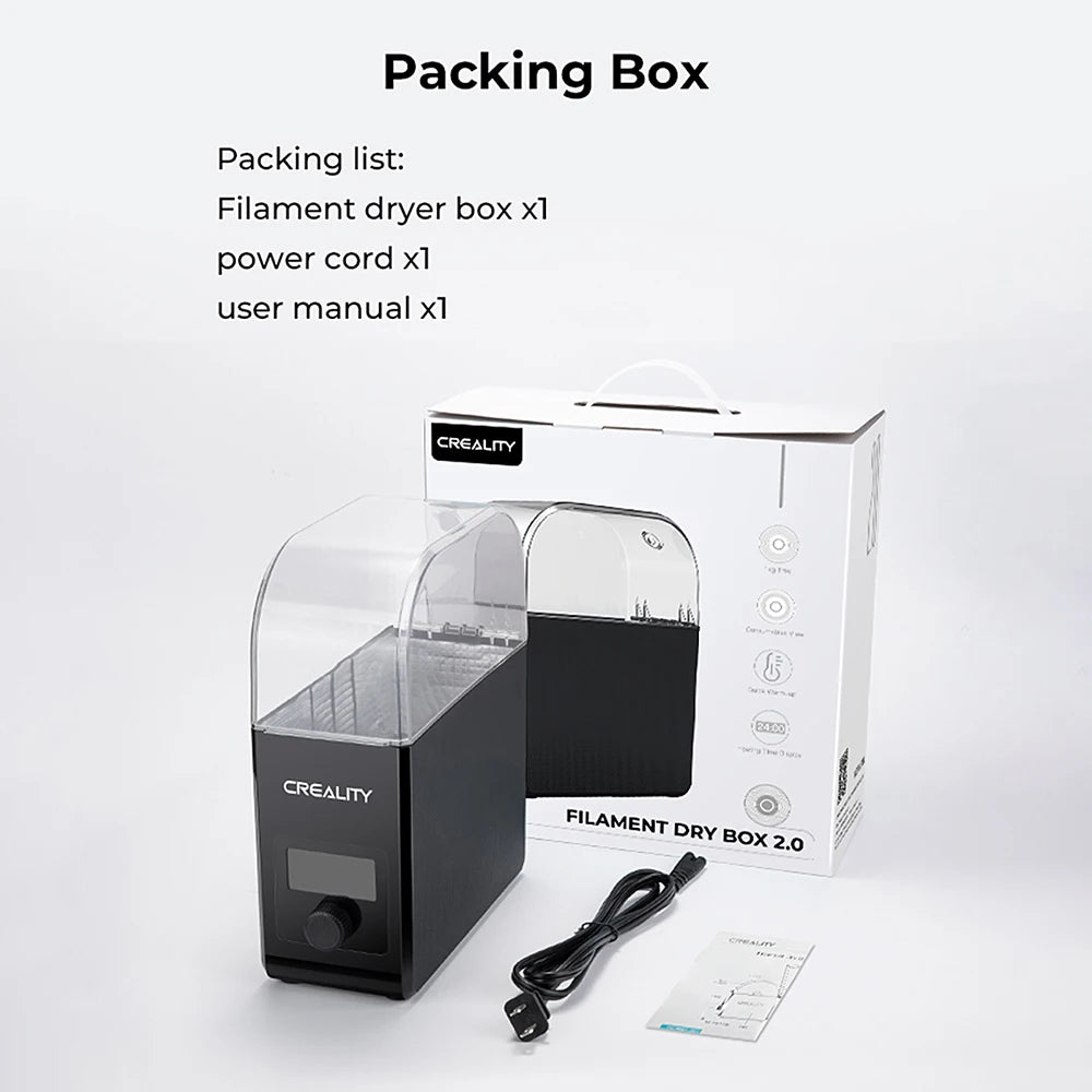 Creality Filament Dryer Box 2.0 360° Hot-air Heating 1.75mm / 2.85mm Filaments Support 24 Hours Timer Real-time Humidity