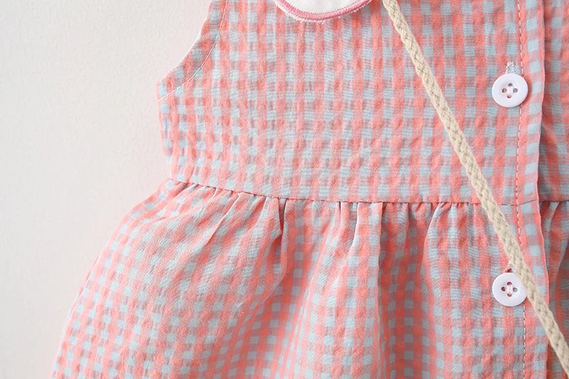 Baby Girl Plaid Dress Summer New Sweet And Beautiful Children'S Clothing+Bow Bag (9 Months -3 Years Old)
