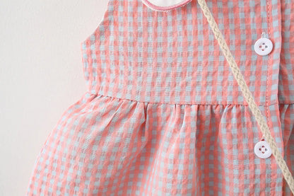 Baby Girl Plaid Dress Summer New Sweet And Beautiful Children'S Clothing+Bow Bag (9 Months -3 Years Old)