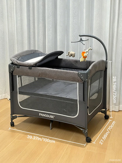 PANGDUBE Baby Crib 0-3 Years Bedside Sleeper with Wheels Foldable Baby Bed with Diaper Changer Playpen for Mom Baby Shower Gift