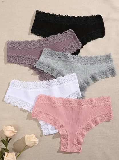 3Pcs/set Women Cotton Lace Panties Floral Intimate Underwear Trendy Patchwork Lace Briefs Female Soft Underpants Lingerie S-XL
