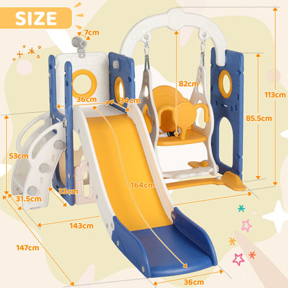 3-in-1 Toddler Slide Climber Playset, Freestanding Slide for Kids Indoor Outdoor Toy W/ Telescope, Tunnel, Basketball Hoop, Ball