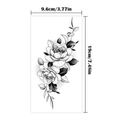 Waterproof Temporary Tattoo Sticker Flowers Roses Lilies Peonies Geometric Patterns Body Art Arm Fake Tattoos Sleeve Women Men