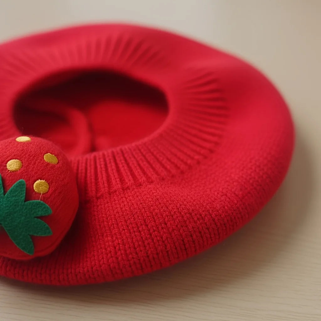 New Spring Baby Beret 0-12M Sweet Strawberry Infant Girls Knit Hat Cute Warm Toddler Stylish Hat