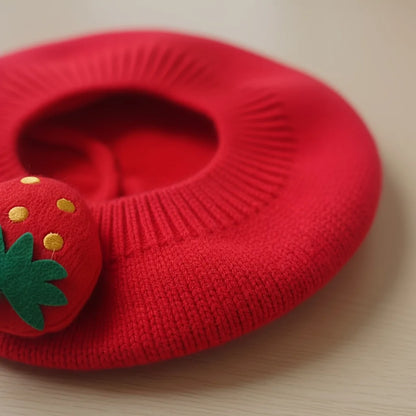 New Spring Baby Beret 0-12M Sweet Strawberry Infant Girls Knit Hat Cute Warm Toddler Stylish Hat