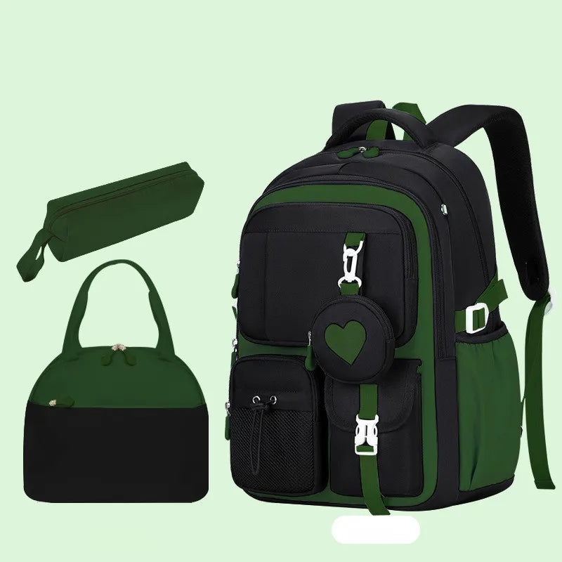 Love Pattern School Bag Backpack Pencil Case lunch bag Three Piece Set Nylon Fabric Waterproof Boy Girl Teenagers Trend Backpack
