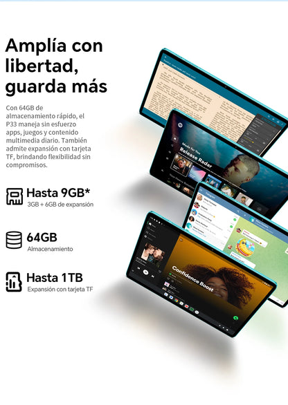 Teclast P33 Android 15 Tablet, 10.1 Inch IPS, Allwinner A333, 9GB(3GB+6GB) RAM 64GB ROM (Expandable 1TB), WiFi 6, 6000mAh, 5MP Camera, Metal Body, Tablet PC