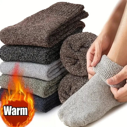 5 Pairs Autumn Winter Thick Towel Warm Socks Harajuku Men Women Keep Warm Socks  Cotton Solid Color Casual Wool Socks Gifts
