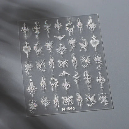 Shiny Jelly Butterfly Charming Golden Gradient Bowknot 5D Self Adhesive Nail Art Sticker Flower Petal Rhinestone Manicure Decals