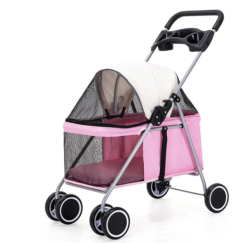 Outdoor Portable Folding Pet Stroller Small Cat Dog Rabbit Hamster Lightweight Vehicle Compatible Carrier Pet Trolley