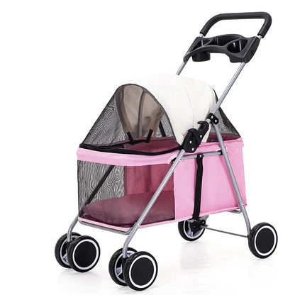 Outdoor Portable Folding Pet Stroller Small Cat Dog Rabbit Hamster Lightweight Vehicle Compatible Carrier Pet Trolley