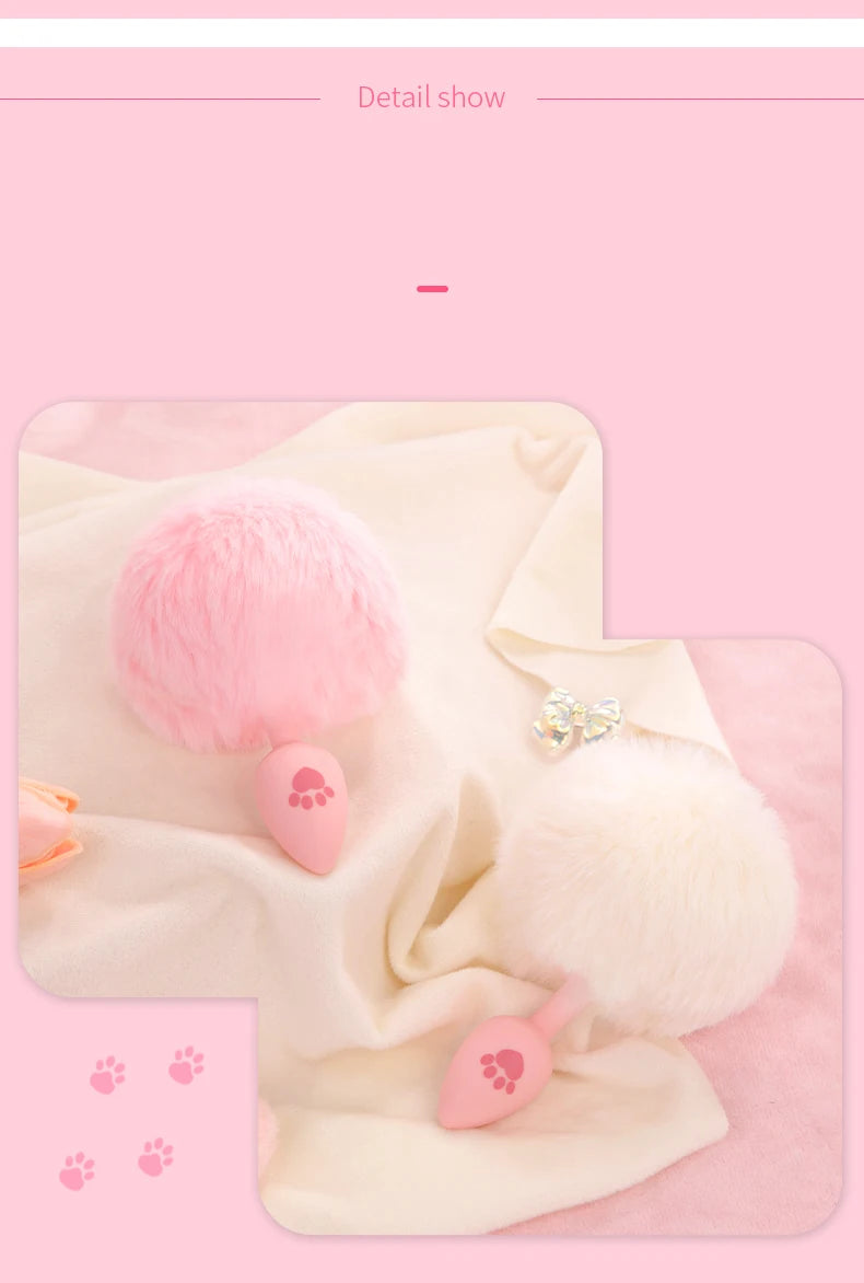 BLACKWOLF Cute Pink Silicone Anal Plug Soft Long Tail Butt Plug Adult Games Anal Beads Erotic Cosplay Sex Toys For Women