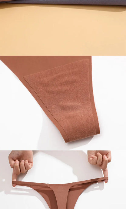 4PCS/Set Silk Seamless Thongs for Women Sexy Low Rise Panties Female Ultra Thin Breathable Underwear G-String T-Back Underpants