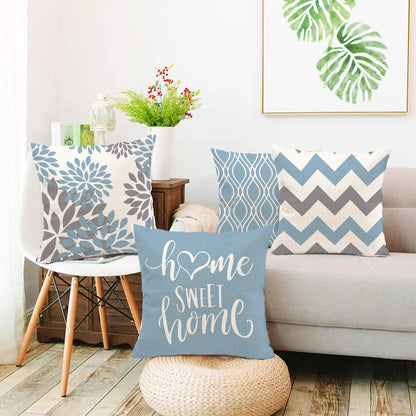 Lake blue white geometric linen pillowcase sofa cushion cover home decoration can be customized for you 40x40 45x45 50x50 60x60