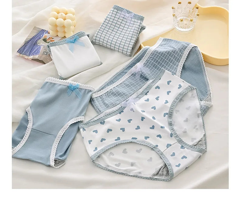 5pcs Women’s Soft Breathable Briefs Heart Plaid Print Panties Comfortable Intimates for Daily Wear