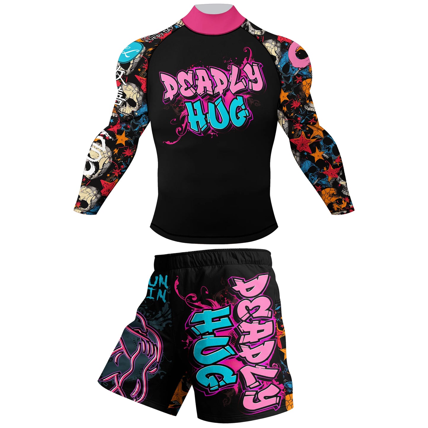 Cody Lundin New Designs Customized Short Sleeves Polyester Stretchy Rash Guards Shorts MMA BJJ Sets With Rubber Waistband