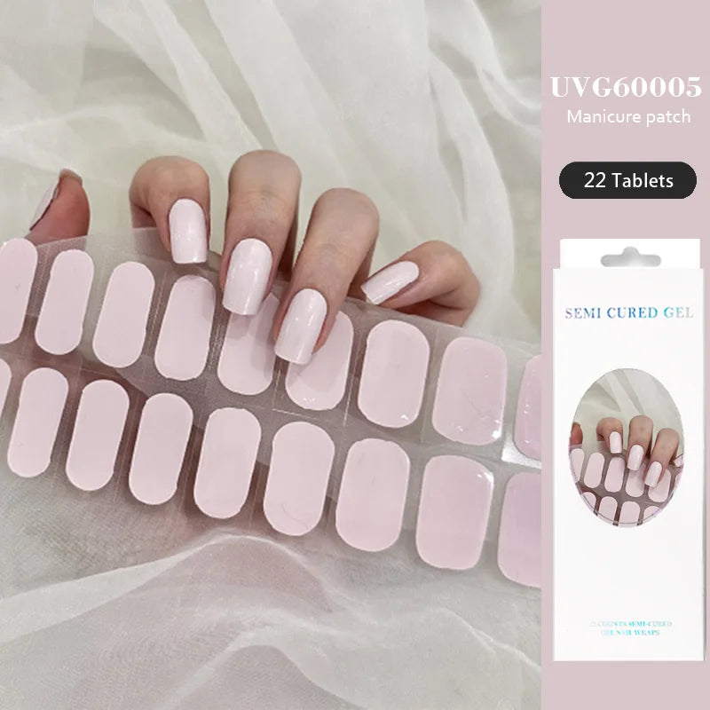 16/22 Tips Semi Cured Gel Nail Stickers for UV Lamp Designer Adhesive Nail Gel Wraps DIY Long-lasting  Nail Decoration