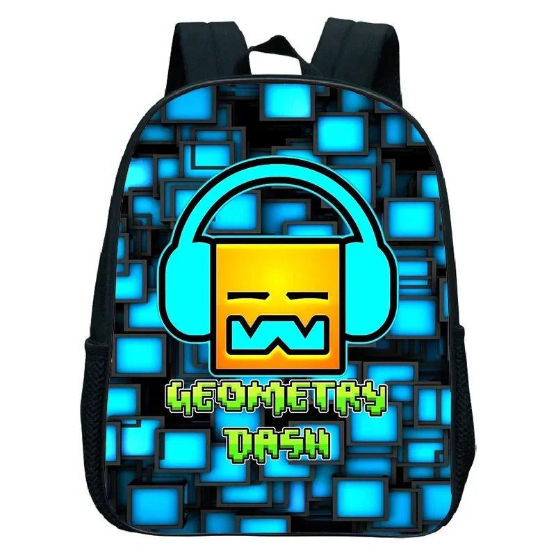 16 Inch Angry Geometry Dash Backpack Boys Girls Bookbag Cartoon Game Kids Kindergarten School Bags Toddler Childcare Backpack