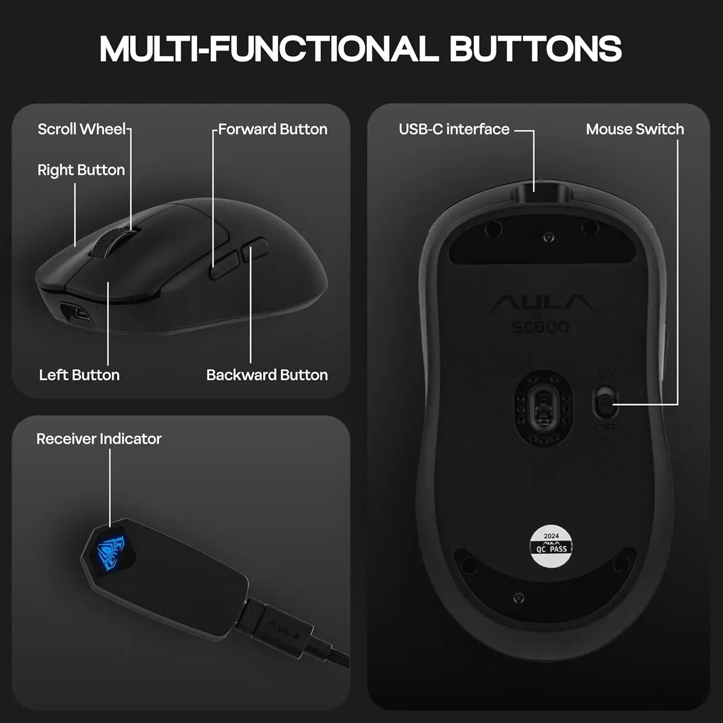 AULA SC800 Gaming Mouse USB-C Wired/2.4G 37g Lightweight 8K Paw3395 Sensor Customized Mice PC E-Sports Gamer Accessories Gifts