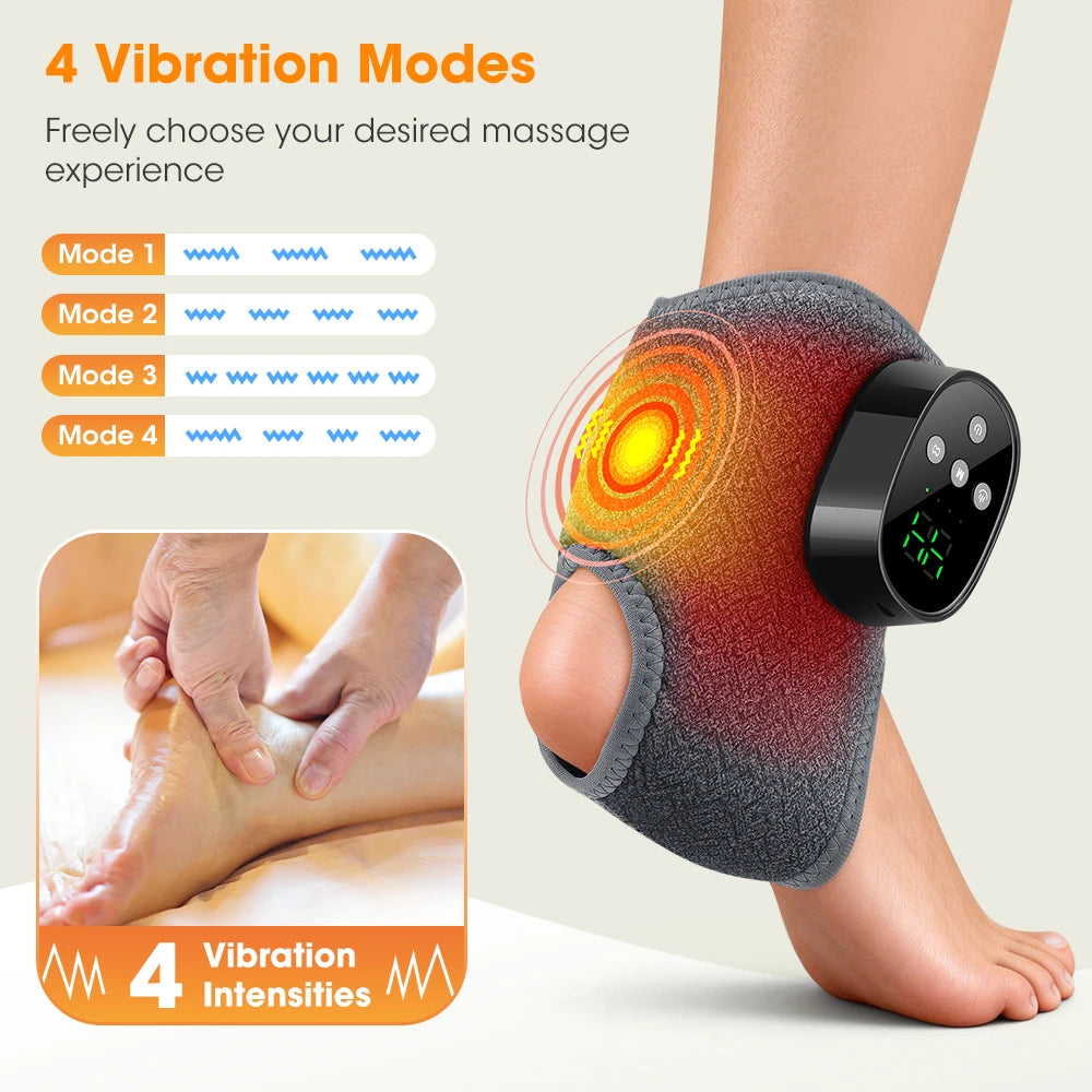 Cordless Electric Ankle Guard 4-Level Heated Vibration Massager Hot Compress Ankle Brace for Left And Right Foot