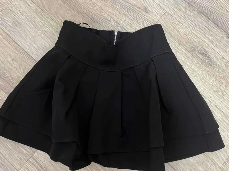 Japanese Style Lolita Black Skirts Women Spring Autumn New Elastic Waistline Slim Short Pleated Female Mini Culottes Cute Girl