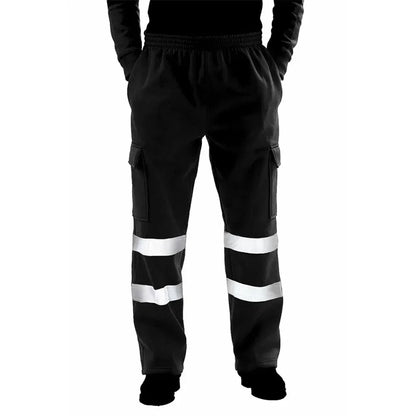 Mens Work Joggers Patchwork Workwear Uniform Bottoms Safety Sweat Pants Striped Reflective Pants Loose Mens Jogging Trousers
