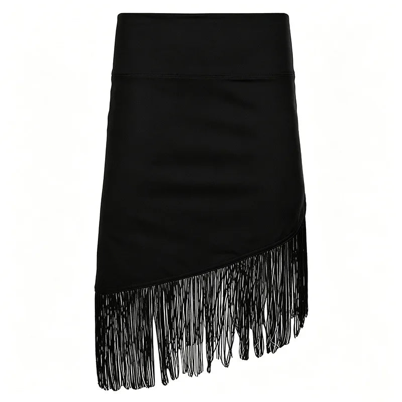 European American Low Rise Elegant One Piece Tassel Skirt Knitted Irregular Strap Wrapped Mid Length Skirt