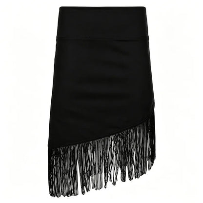 European American Low Rise Elegant One Piece Tassel Skirt Knitted Irregular Strap Wrapped Mid Length Skirt