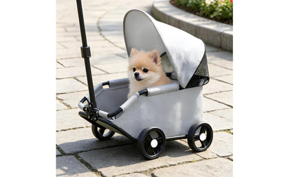 Foldable Pet Stroller Telescoping Handle Lightweight Pet Stroller Rolling Carrier Canopy Transport Body