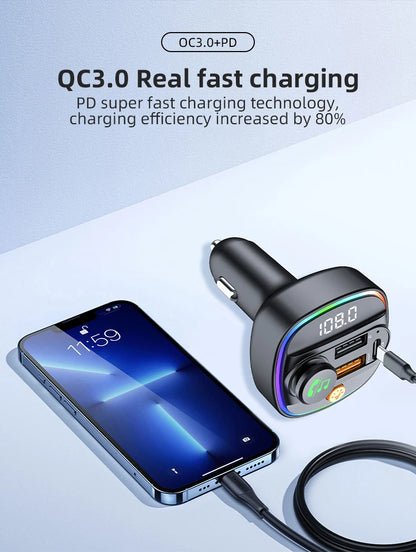 Bluetooth 5.4 FM Transmitter Handsfree Car AUX Radio Modulator MP3 Player with 22.5W & PD30W Fast Charge Adapter Car Accessories