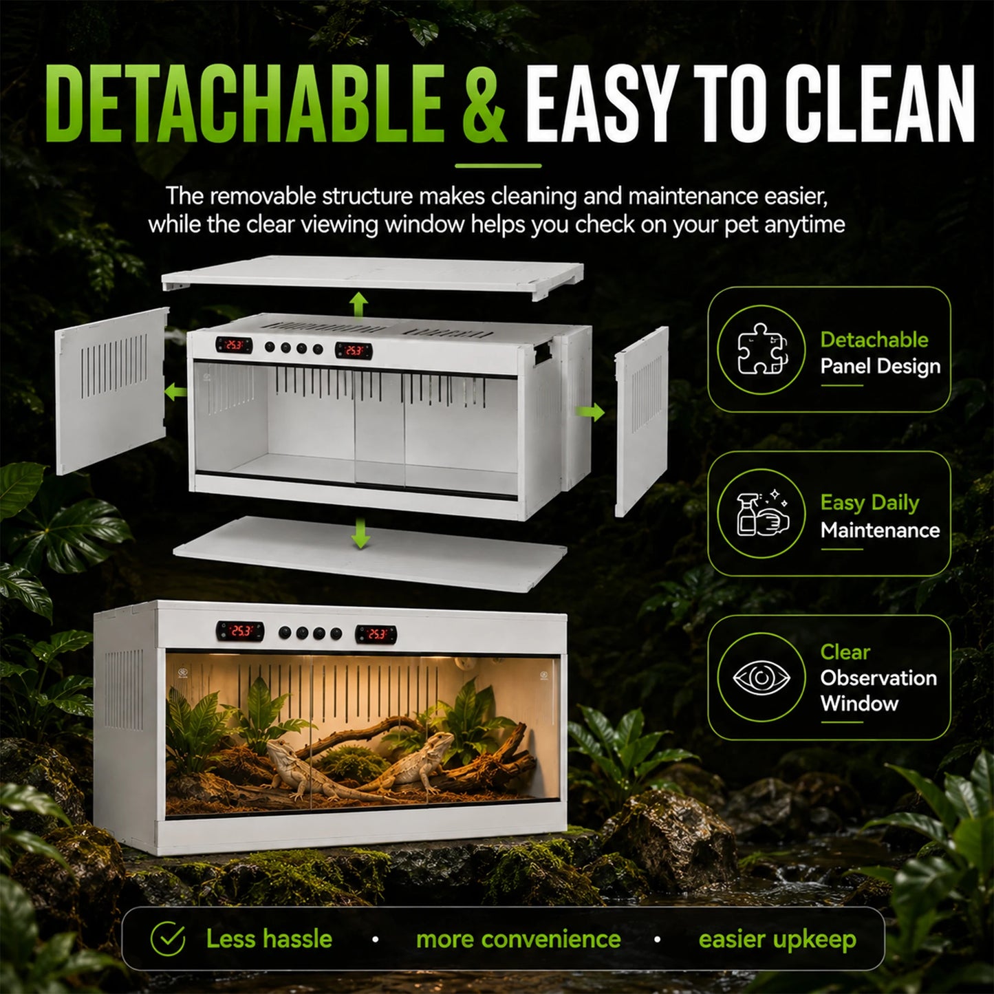 Stackable PVC Reptile Terrarium, Tempered Glass Bearded Dragon Tank – Heavy Duty Enclosure Habitat for Amphibians Reptilians Arachnids
