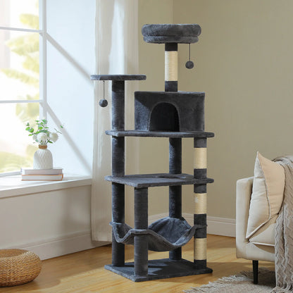 Multi-Level Cat Tree for Indoor Cats Large Cat Tower with Cozy Condo Hammock Sisal Scratching Posts Cat Scratchers Bed Cat Toys
