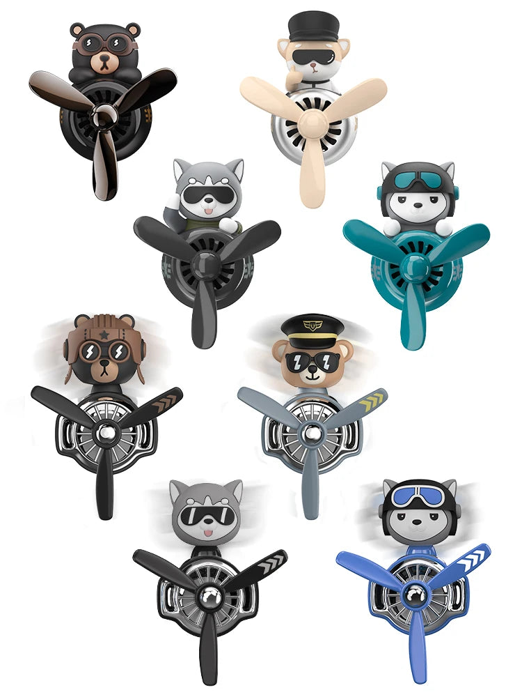Rotating propeller pilot bear dog car air fresheners accessories decorations fun vent clip perfume diffuser aroma fragrance men
