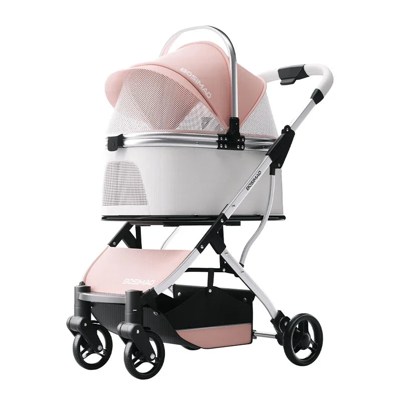 Lightweight Pet Stroller Dog-specific Travel Stroller Foldable High-view Pet Stroller Large Space Removable Carry Basket Cat Car
