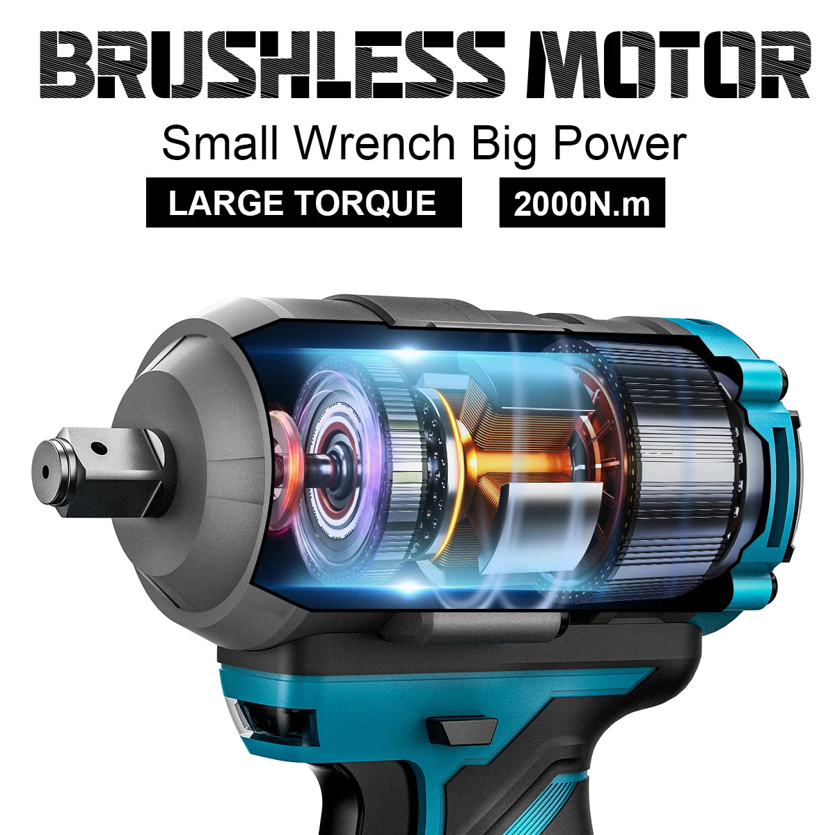 Gisam 2000N.M Brushless Electric Impact Wrench 1/2 inch Cordless Screwdriver Drill 3Gear Electric Wrench Power Tool For Makita 18V Battery Pin