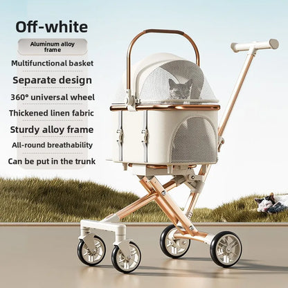 Rose Gold Pet Stroller Fashion Lightweight Foldable Detachable Carrier Bag Dog Cat Travel Cross Border Pet Stroller Dog Trolley