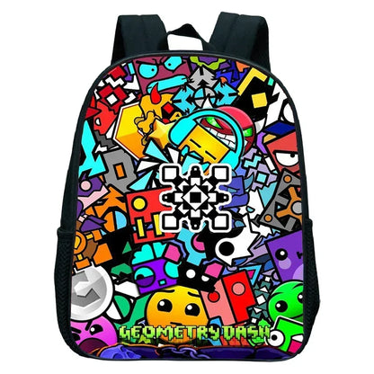 16 Inch Angry Geometry Dash Backpack Boys Girls Bookbag Cartoon Game Kids Kindergarten School Bags Toddler Childcare Backpack