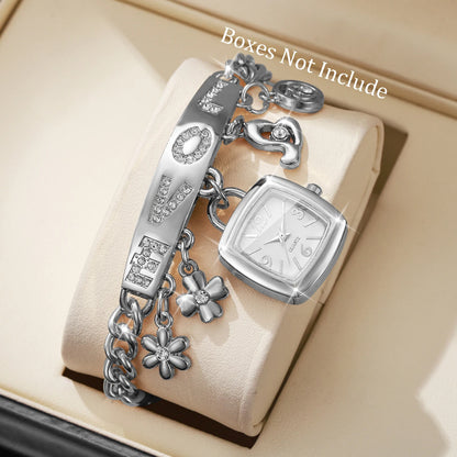 1/2PCS Women Fashion Luxury Bracelet Strap Quartz Wristwatches Set Ladies Square Arabic Numeral Dial Watch（Without Box）