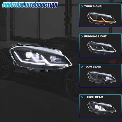 LED Headlights for Volkswagen VW Golf VII Golf MK7 TSI TDI 2012-2017 DRL Blackout Front Lamps Assembly [Not Fit GTI/R/GTD]