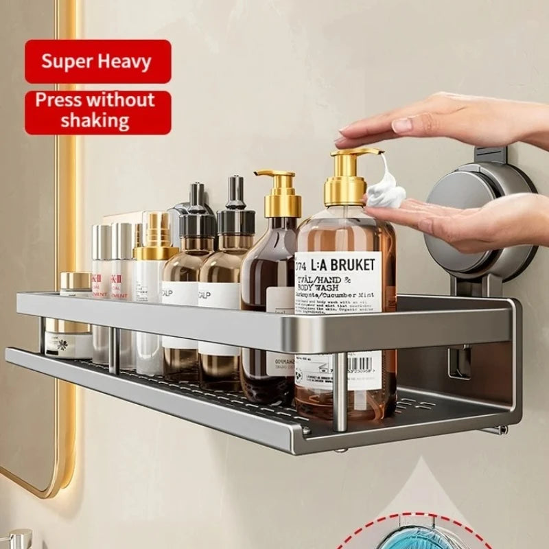 No Drill Suction Cup Suction Bathroom Rack Bathroom Shelf Toilet Space Aluminum Hanging Rack Bathroom Organizer Hang On The Wall